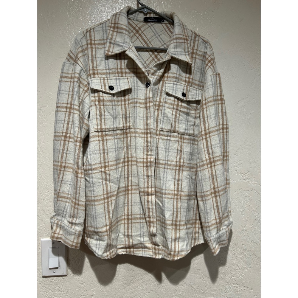 Trendy Queen Plaid Flannel Shirt Jacket‎ Oversized Women's Size L